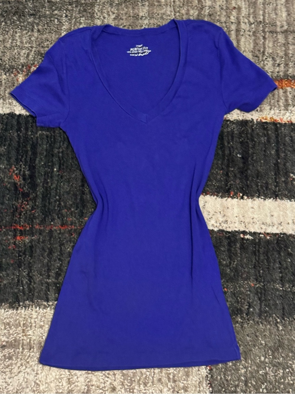 J.Crew Perfect Fit Blue V-Neck Fitted T-Shirt 100% Cotton Size XS